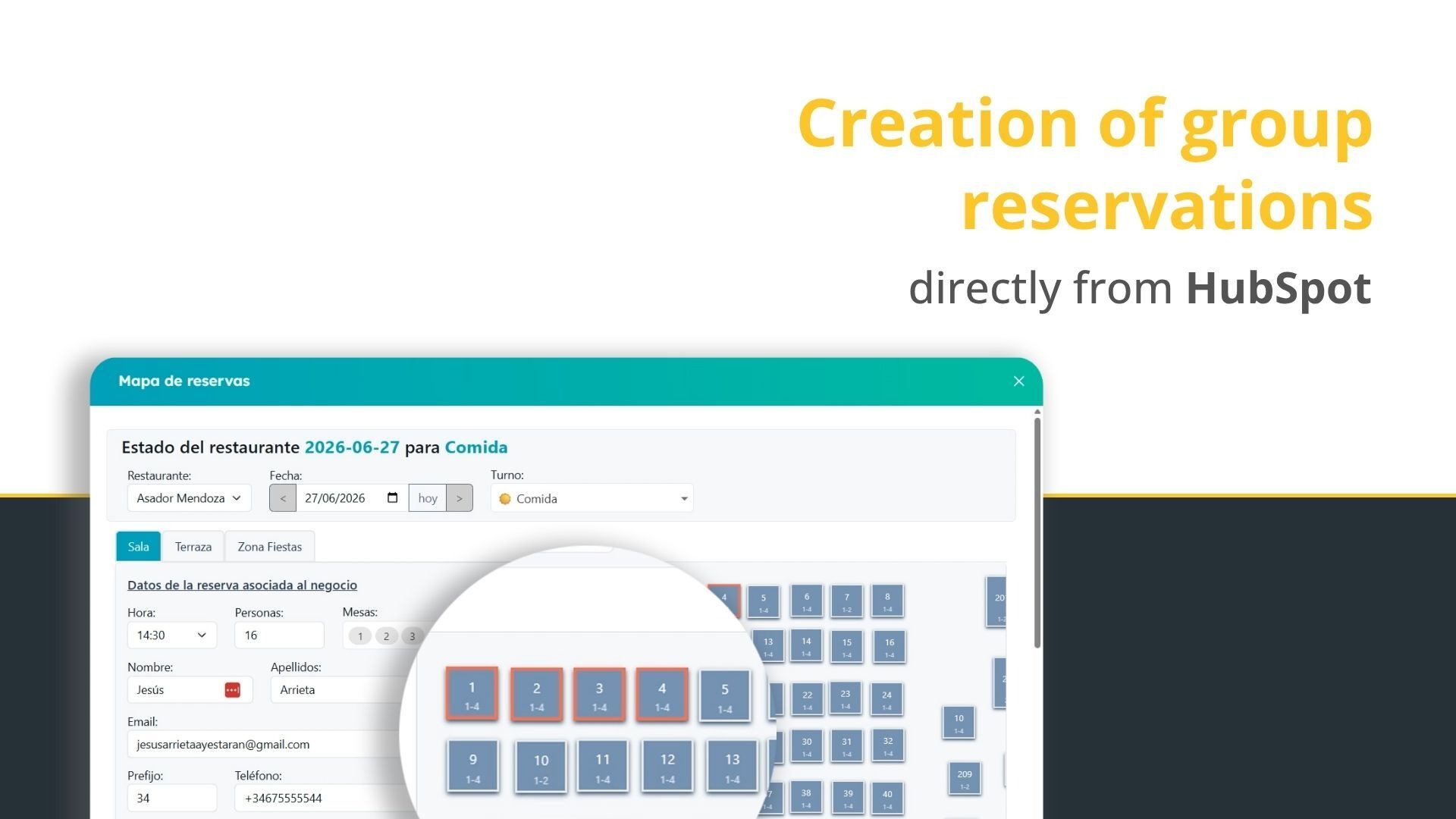 Creation of group reservations directly from HubSpot