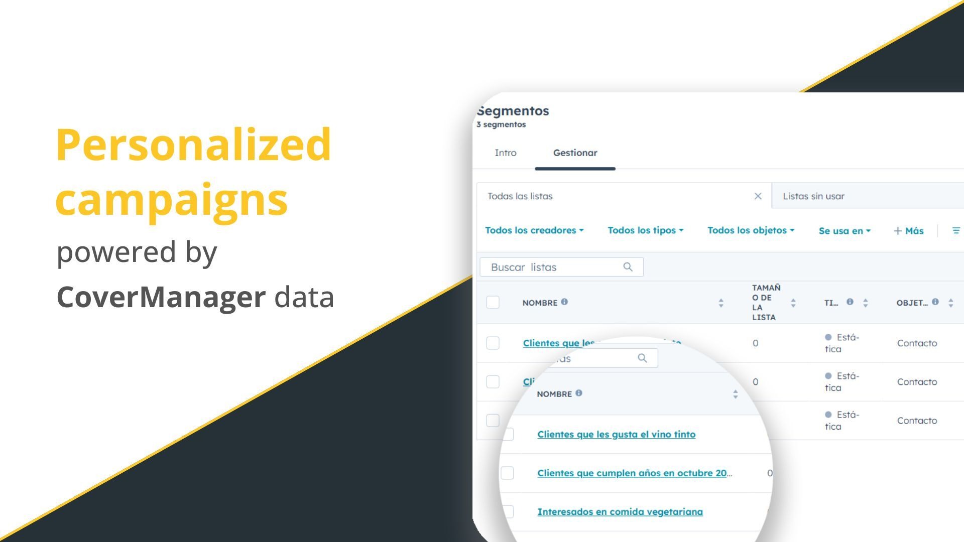 Personalized campaigns powered by CoverManager data