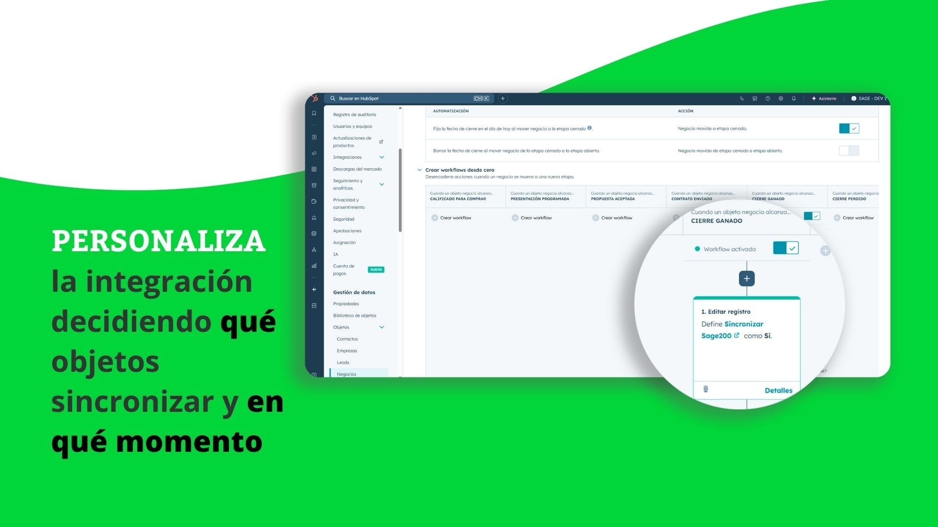 Integración personalizada y tareas automatizadas que ahorran tiempo